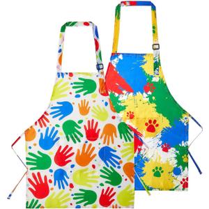 2 Pack Kids Apron Girls Boys for Cooking, Waterproof Art Apron with Pockets for Kids Painting Cooking Baking