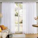 MYSTIC-HOME Sheer Curtains White 84 Inches Long, Window Treatments Rod Pocket Drapes for Living Room, Bedroom, Semi Crinkle Voile Extra Wide Curtains for Yard, Villa, Parlor, 108"x 84"