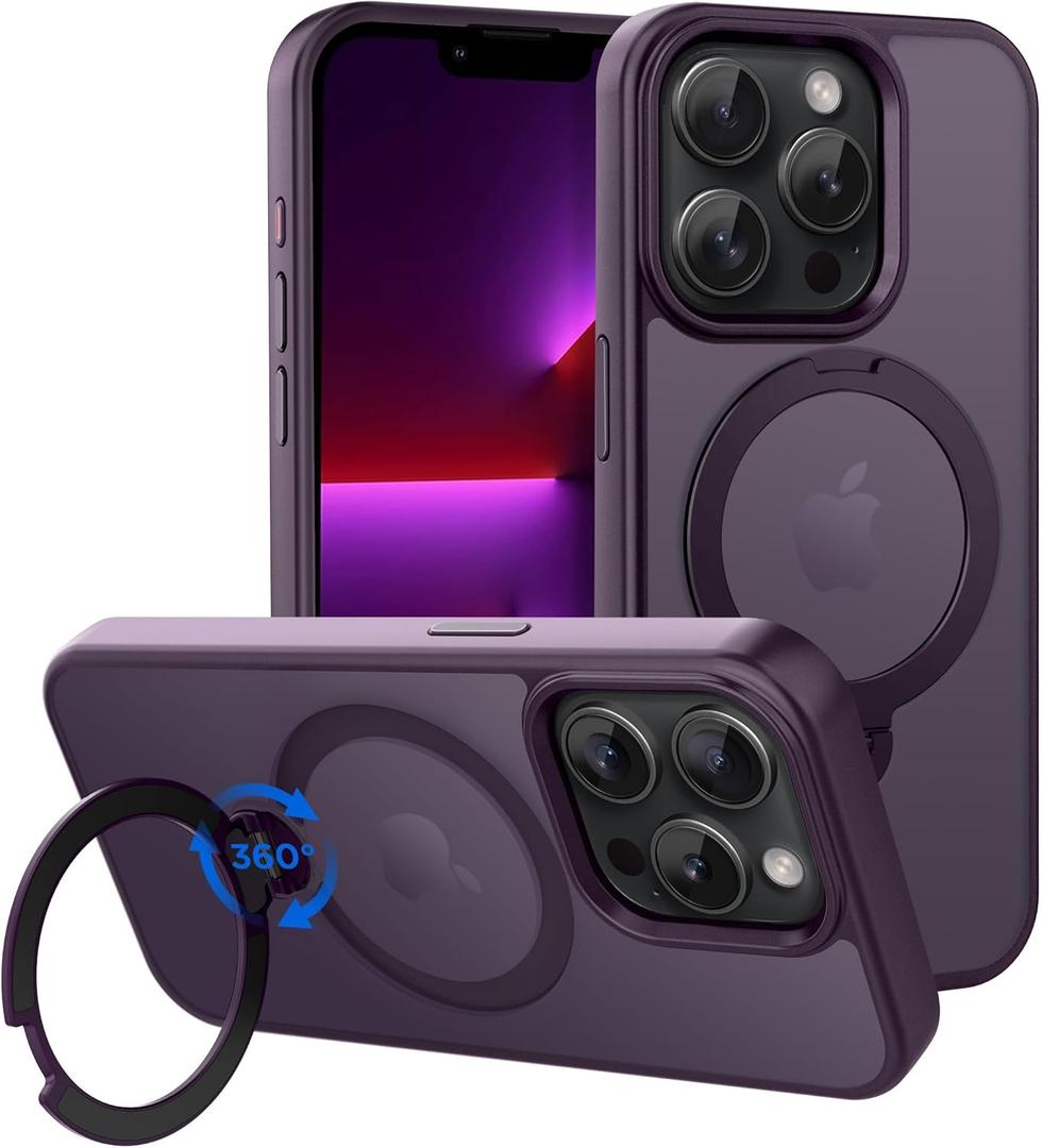 CACOE Magnetic Case for iPhone 13 Pro 6.1 inch with 360 Rotatable Ring Stand, Compatible with MagSafe Car Phone Mount, Cover Phone Holder for Desk Meeting/VideosDark Purple