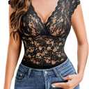 Avidlove Lace Bodysuits for Women Sexy V Neck Sheer Bodysuit Tops Snap Crotch One Piece Teddy (S, Black)