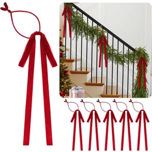 Dingion 16 Pcs Red Velvet Bow Christmas Garland Ties for Banister Xmas Swag Bow Ribbon Decor Stair Twist Ties Vintage Banister Wrap Railing Holder for Holiday Rail Socks Banner Rail Decor