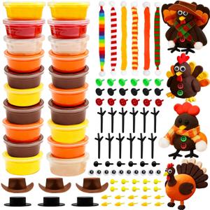 20 Pack Thanksgiving Air Dry Clay Kit for DIY Turkey Crafts - Non-Toxic Modeling Clay with Tools, Autumn & Fall Holiday Craft for Home Party Activities