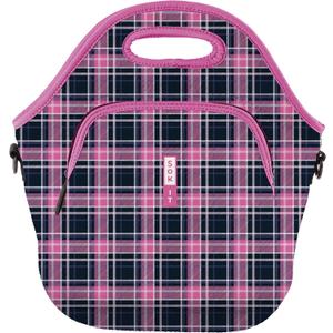 Sok It LunchTote Zippered Bag Insulated Neoprene Caddy (Berry Plaid, X-Large 6.5 Quart Lunch Tote)