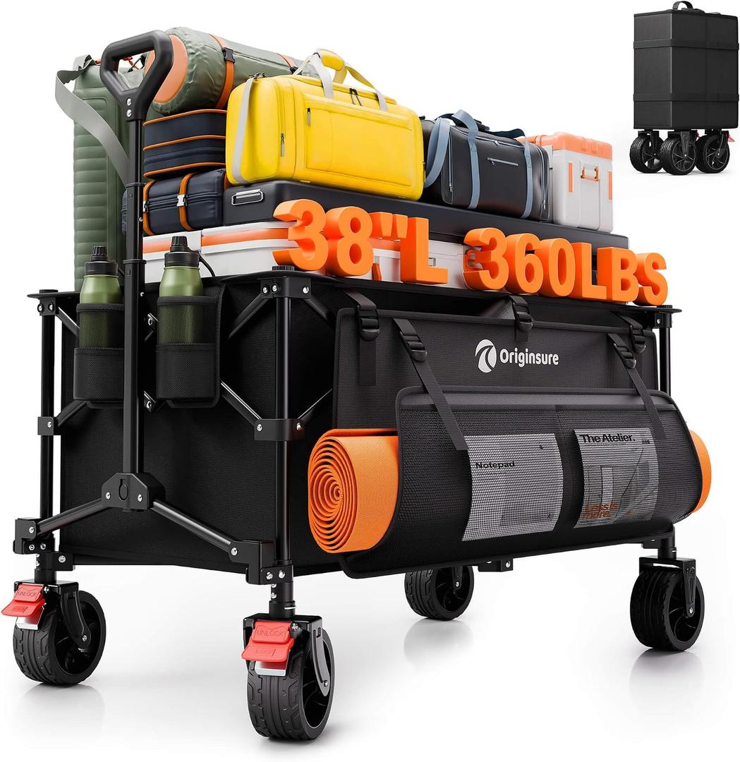 Originsure 220L Collapsible Beach Wagon Cart, 360lbs Heavy Duty, Black