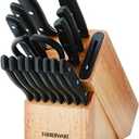 Farberware Edgekeeper Triple Rivet Block Set with Built in Knife Sharpener, 16-Piece, Black