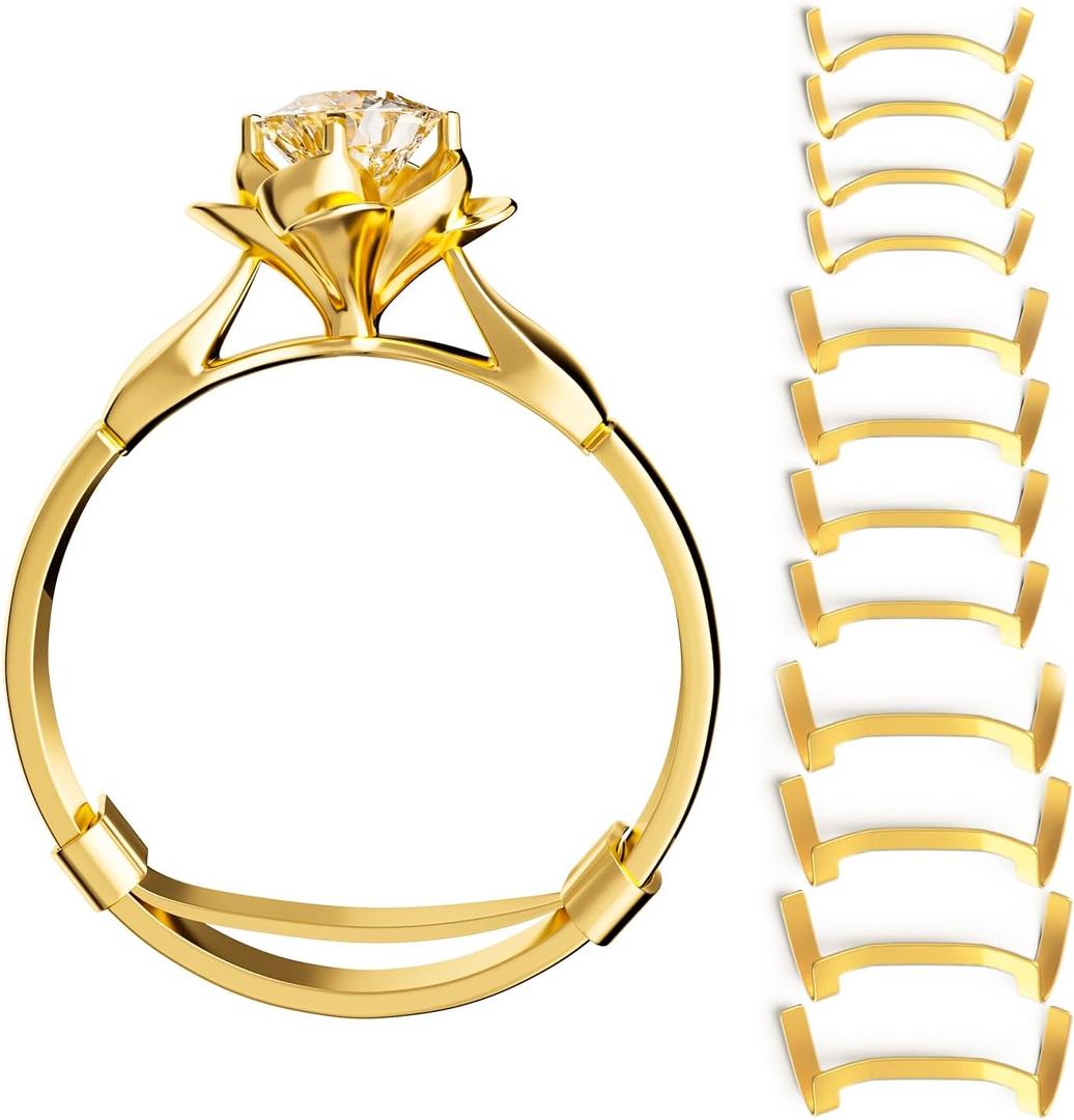 ELETIUO Filled Metal Ring Guard Set for Loose Rings, 12 Pack 3 Sizes for Different Band Widths, Invisible Ring Adjuster Tightener Spacer Fitter, Golden+Silver Color