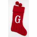 Personalized Christmas Stocking 19 Inch - Burgundy Cable Knit with Monogram Embroidery & Pom Poms, Family Fireplace Hanger for Holiday Decor, Burgundy Letter A