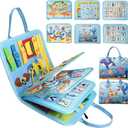 Busy Board Montessori Toys for 1 2 3 4 Year Old Boys & Girls Birthday Gifts, Toddlers Sensory Educational Travel Activities Busy Book with Fishing Game & Alphabet Puzzle & Fine Motor Skills (Light Blue)