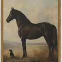 Vintage Black Horse Wall Art Cottagecore Horse and Dog Wall Decor Painting, Moody Rustic Animal Poster Canvas Print Picture for Living Room Bedroom 16x24 inch Wood Framed