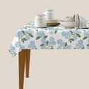 Spring Floral Tablecloth Rectangle 60 x 84 Inch Blue Hydrangea Flower Table Cloth Polyester Fabric Vintage Summer Flowers Table Cover for Kitchen Holiday Party Dining Picnic Outdoor Decor