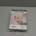 Lullaby 120PCS Gold Plastic Silverware, Gold Disposable Cutlery with Wood Grain Handle Include 40 Forks, 40 Spoons, 40 Knives, Elegant Disposable Silverware for Wedding, Party, Gathering, Daily Use