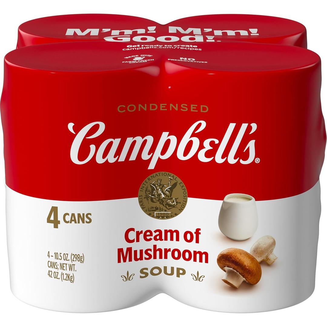 Campbell's Condensed Cream of Mushroom Soup, 10.5 Ounce Can (Pack of 4), BB Date 12/05/26