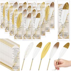 Spakon 25 Sets Feather Pen Wedding Favors Bulk bridal Shower Quill Ballpoint Pens Gold Vintage Bridal Shower Favors with Thank You Tags Wedding Gifts Souvenirs for Guest Signature(Classic)