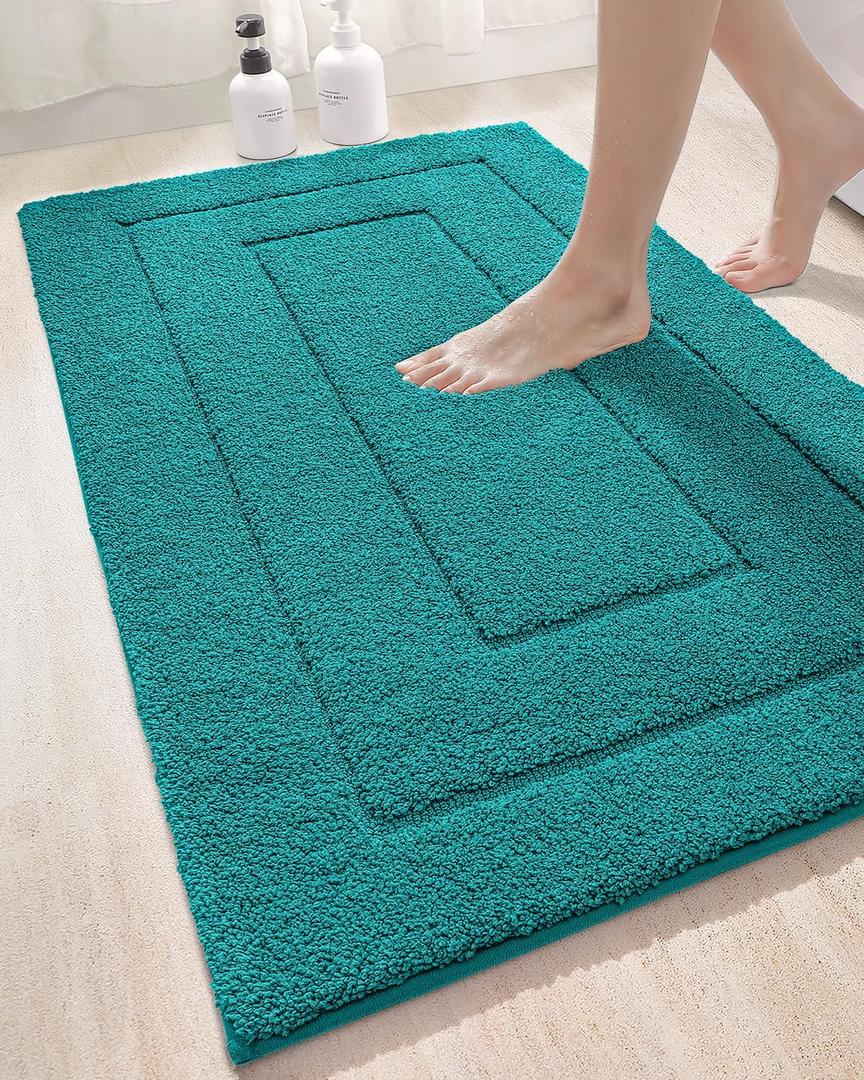 DEXI Bathroom Rug 43x24 Inch, Non Slip Washable Bath Mat for Shower Floor, Extra Large Absorbent Soft Bathmat with Rubber Backing, Quick Dry Microfiber Carpet, Teal