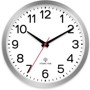 AKCISOT Atomic 12 Inch Wall Clock Analog Clocks for Indoor Kitchen, Battery Operated Clock for Bedroom Office Classroom Living Room(Silver)