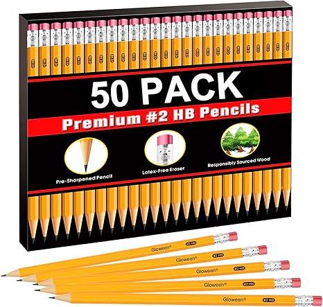 50 Pack Pencils #2，Pre-Sharpened HB Pencil Bulk with Top Erasers, Great Set for Office, School, and Classroom Supplies