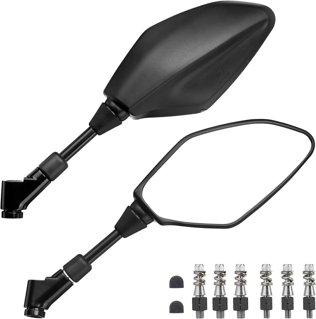 KEMIMOTO Motorcycle Mirrors, 360° Rotatable Rear View Side Mirror with Anti-Vibration 8MM 10MM Bolts, Convex Mirror with Anti-Shake Screws Compatible with GROM, Navi, Z125, Z400, MT-07, MT-09, KLR650, 5.9 inches x 3.1 inches