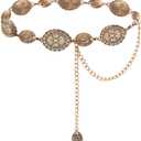 TOPACC Western Metal Concho Belt for Women Cowgirl Chain Belts for Dresses Jeans Country Concert Outfit (Fit waist: 26-28 in, A Champagne Gold)