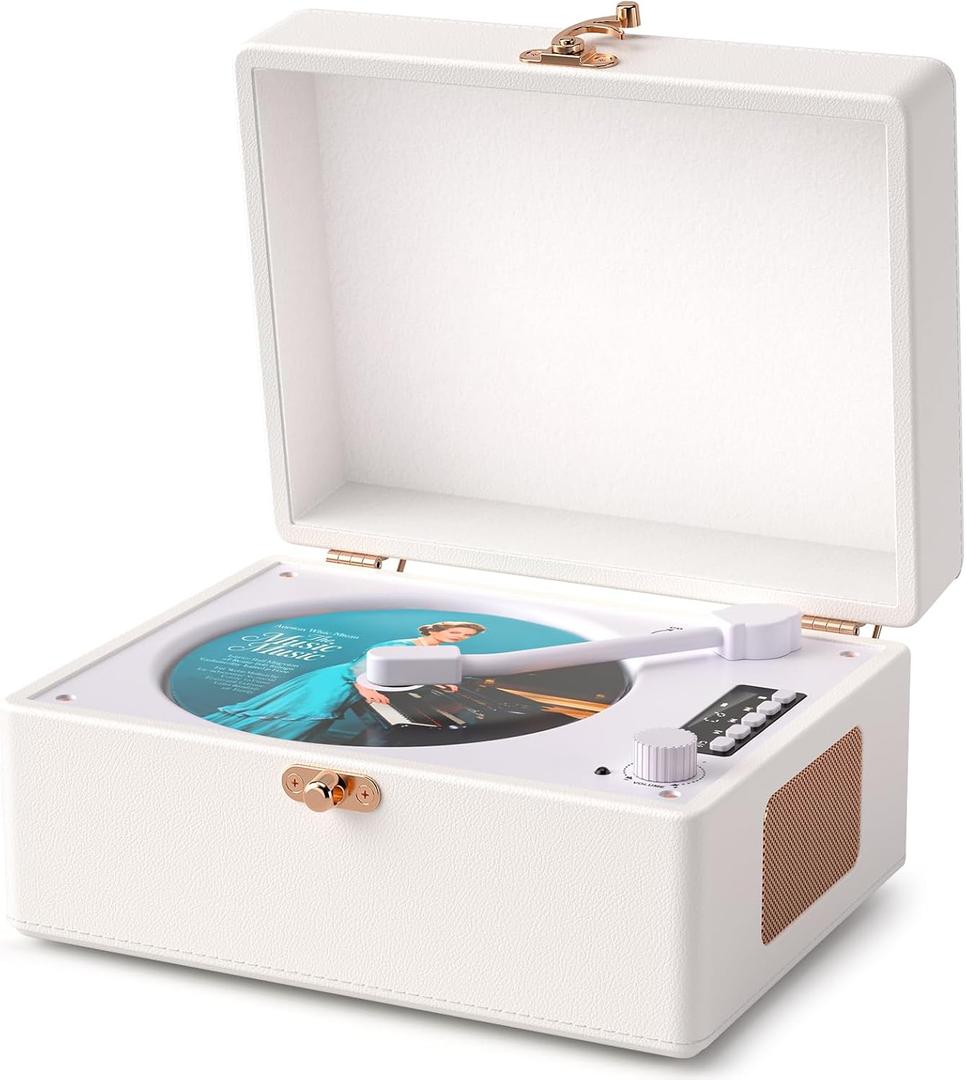 Retro CD Player with Bluetooth in&Out Portable Music Player for Relaxing Anywhere,Auto Power Off,USB,AUX,Headphone Jack,Vintage CD Player for Music Lovers,Birthday Gifts for Women/Men-White