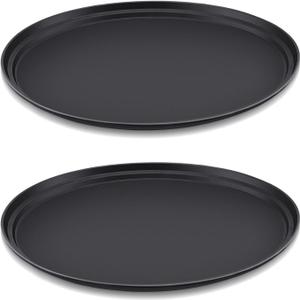 FillTouch 2 Pcs Restaurant Serving Trays PP Plastic Non Slip Rubber Lined Large Oval Tray for Kitchen Dining Room Cafeterias Fast Food Service (27 x 22 Inch,Black)