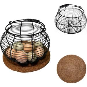 Egg Basket for Gathering Fresh Eggs, Retro Handle Egg Gathering Basket with Mat, Metal Egg Holder Countertop, Chicken Egg Basket for Farmhouse