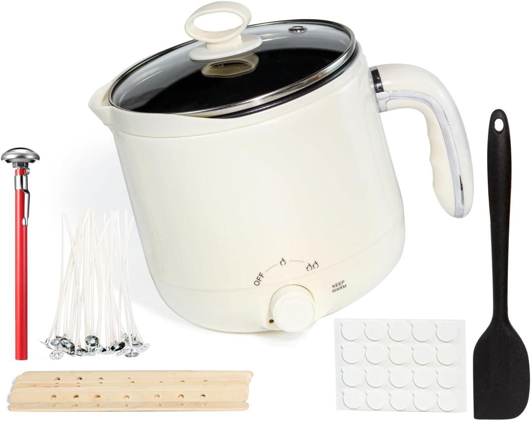 Aroparc Wax Melter for Candle Making Large 1.8L/60oz Electric Wax Melting Pot with Pouring Spout, NonStick Easy to Clean & Keep Warm  Wicks, Wick Stickers, Centering Tools, Spoon
