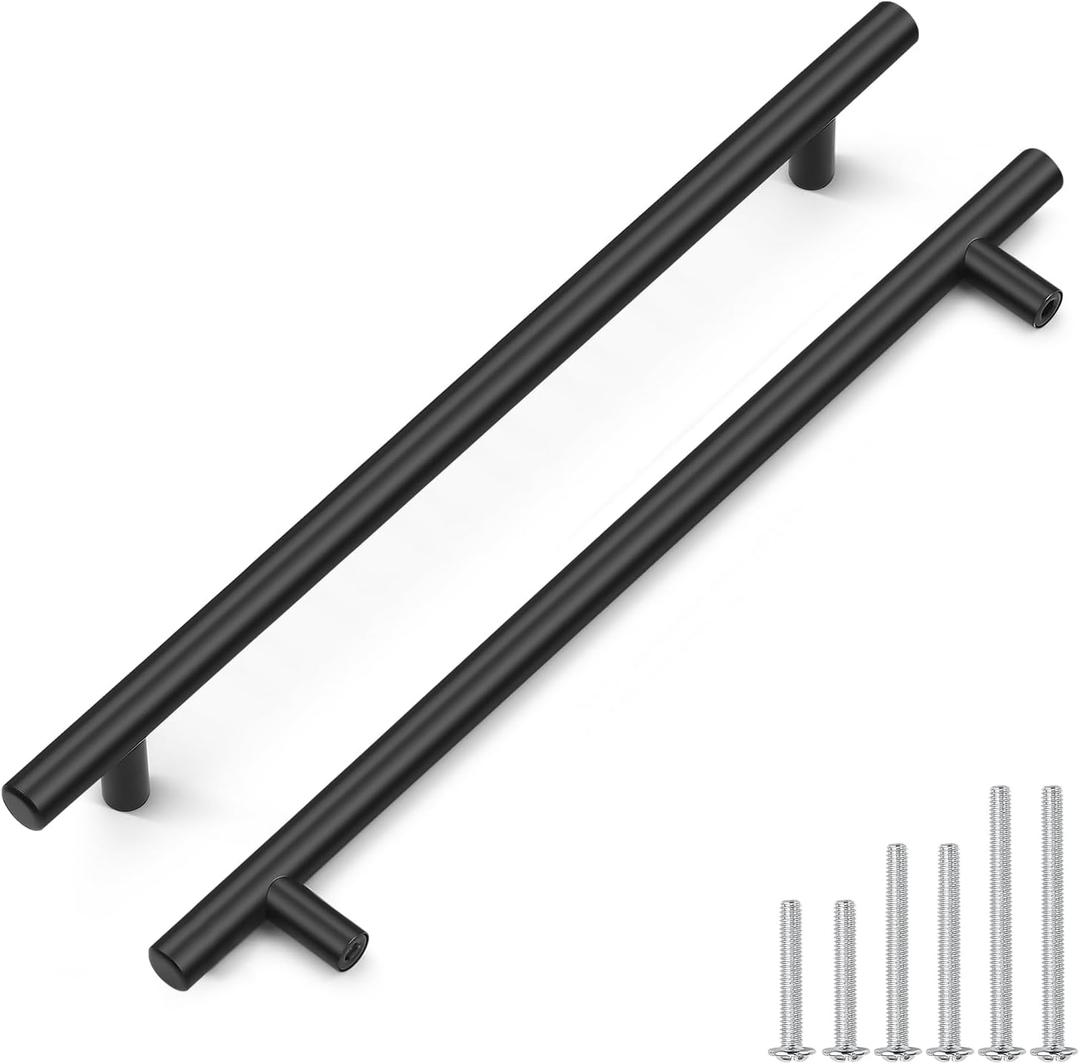 Probrico 5 Pack Hole Centers 10inch Matte Black Kitchen Cabinet Pulls, Stainless Steel Dresser Drawer Handles, 12.6inch Length Pull Handle for Cabinets and Closets