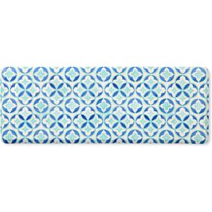 Fiesta Mali Tiles Geo Trellis Anti-Fatigue Comfort Kitchen Runner Mat, Non-Slip Floor Mat, Padded Standing Desk Mat, Blue/Aqua/White, 20"x55"