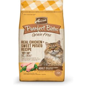 Merrick Purrfect Bistro Grain Free Natural Dry Cat Food For Adult Cats, Real Chicken And Sweet Potato Recipe - 12 lb. Bag (EXP 06/01/27)