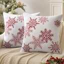 MIULEE Christmas 2 Pack Dark Green Chenille Throw Pillow Covers Soft Pillow Cases with Snowflake Embroidery Morden for Holiday Decoration Sofa Couch Bedroom Home Decor,18x18 Inch
