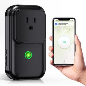 Power Failure Alarm WiFi, 110dB Frezzer Smart WiFi Power Outage Alarm with LED Indicator, Blackout App Alerts Smart Power Failure Detector for Refrigerator, GFCI Trips, Sump Pump WiFi Black-1PC