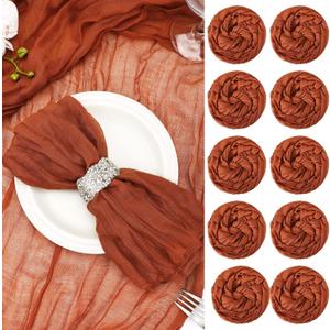 Mixweer 54 Pack Cheesecloth Napkins 20 x 20 Inch Washable Gauze Napkins Wrinkled Boho Cotton Dinner Table Decor for Wedding Bridal Baby Shower Birthday Party Easter(Rust Red)