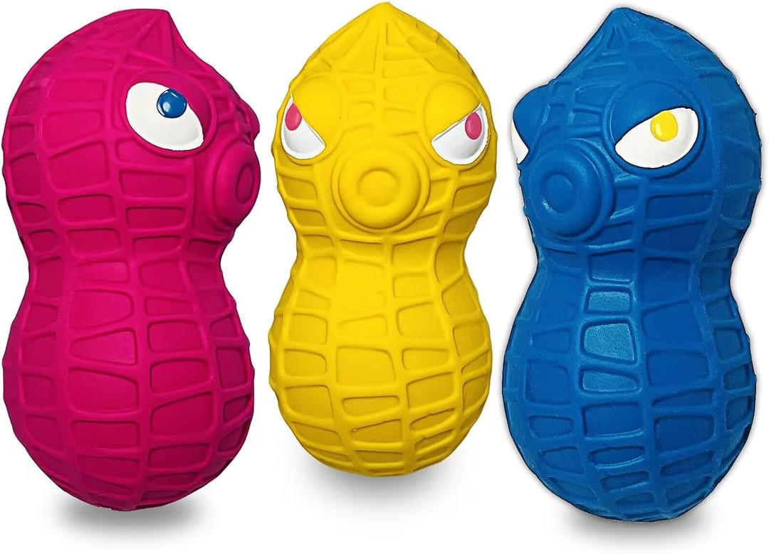 Squeaky Dog Toys for Small Dogs, Latex Dog Toys Squeaky, Puppy Squeaky Toys, Peanut Small Dog Squeaky Toys for Small Dog 3pcs - Mini, Small Breeds (Blue+Yellow+Rose Red)