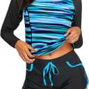 Women's Long Sleeves Rash Guard - 2 Piece Swimsuits with Built in Bra Swim Shirt and Shorts with Pockets (X-Large)