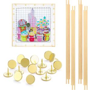 Glooglitter 2 Sets Stretcher Bars for Needlework with Thumb Tacks Regular Needlepoint Stretcher Bars Wooden Canvas for Embroidery Stitch Frame Set Bundle with Crafts(16 Inch,Wood)