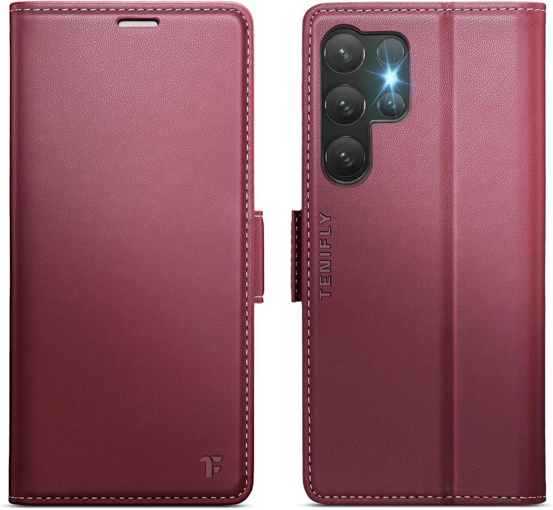 for Samsung Galaxy S23 Ultra Case Wallet with RFID Blocking Card Holder, PU Leather Kickstand Protective Flip Phone Cover Fit for Galaxy S23 Ultra 6.8", Wine Red