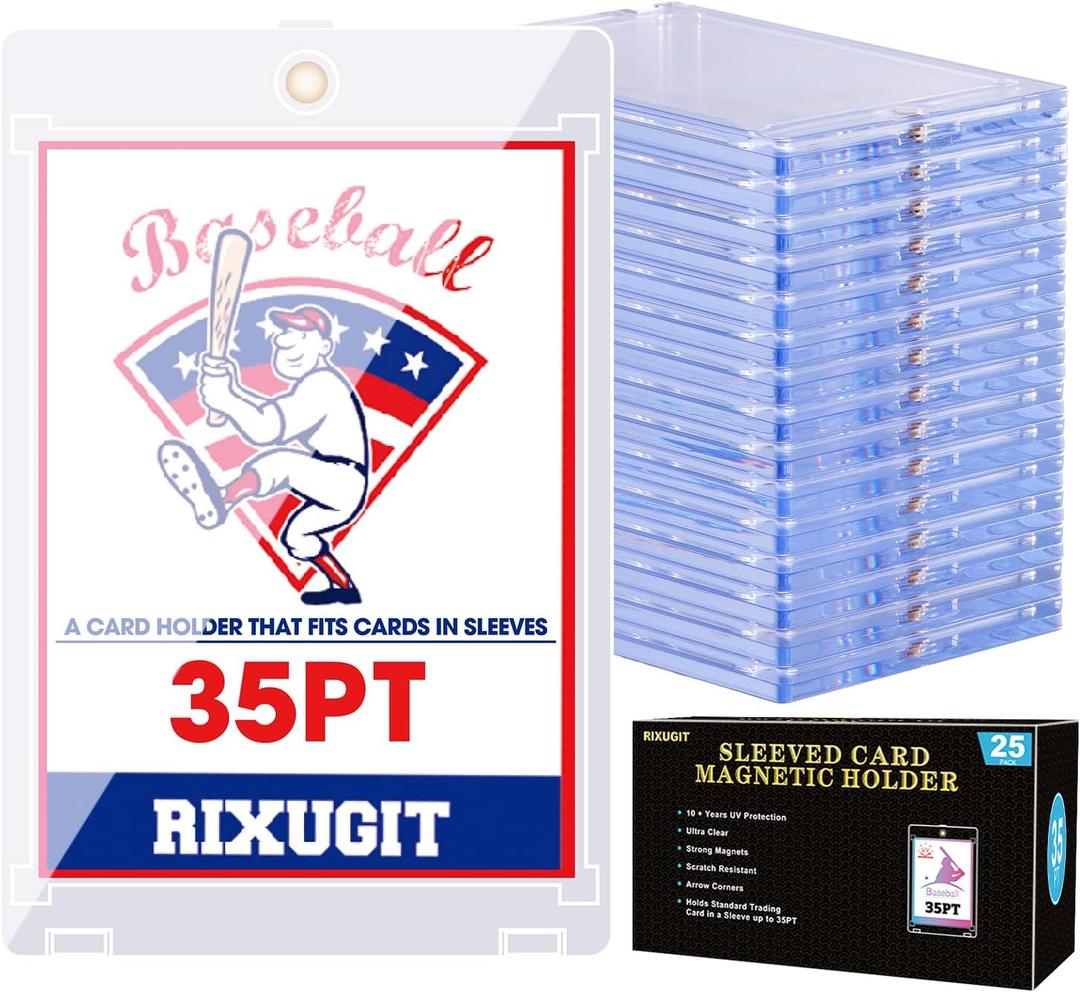 25-Pack Sleeved Card Magnetic Holders - 35pt Magnetic Card Case, Fits Sleeved Card First, One Touch Card Holder, Inner Size 2.633.70, Clear Hard Case for Trading Cards, Sports Card, Games Cards