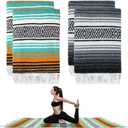 Preboun 4 Pcs Large Mexican Yoga Blanket Pack 45 x 70 Inch Thick Woven Camping Picnic Beach Car Travel Throw Blanket Outdoor Patio Mat Towel (Gray, Orange Green)