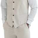 Tiefony Men's Linen 2 Piece Suit Slim Fit Wedding Groom Groomsmen Summer Vest Shorts Set, Large. Champagne