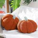 Queekay 2 Pcs Pumpkin Pillow Plush 11 x 9.5 Inch Thanksgiving Stuffed Pumpkin Decor for Fall Home Bedroom Throw Pillow Cushion Gifts for Holiday Operation Christmas Halloween Car Sofa(Brown)