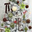 38Pcs Velvet Christmas Ornaments Set, Brown Green Beige Flocked Christmas Ornaments for Xmas Tree Decorations Shatterproof Plastic Hanging Balls for Indoor Home Party Holiday Decor Gifts