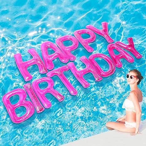 Shappy 20'' Happy Birthday Pool Large Floating Letter Balloons with Adhesive Dots Inflatable Pool Decorations for Summer Birthday Party (Multicolor)
