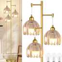 QIYIZM Gold Floor Lamp for Living Room,Bedroom,Tree 3 Light Standing Lamp Mid Century Modern Brass Tall Floor Lamps Vintage Retro Floor Lights Glass Flower Amber Lamp Shade Farmhouse Boho Bohemian