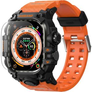 amBand Rugged Case with Band for Apple Watch Ultra 3/2/1 49mm, M3 Military Grade Shockproof Cover, Includes Screen Protector Kit, Tactical Band for Men - Compatible with iWatch Ultra, Orange