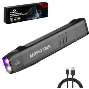 Mossy Oak Rechargeable EDC Flat Flashlight 1200 Lumens, Pocket Work Light with Magnetic Base, UV & White Light Combo, Waterproof LED Inspection Light for Work, Outdoor Use and Emergencies - Gray