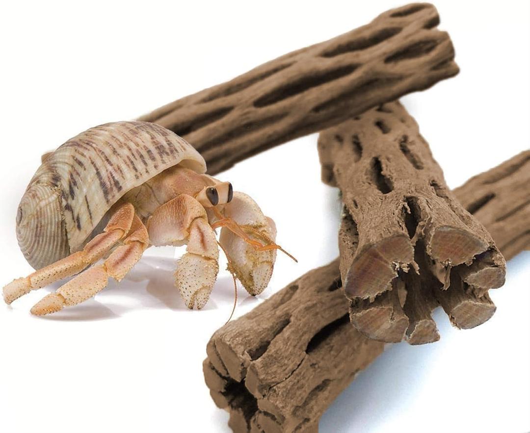 SunGrow Hermit Crab Woods, Climbing Logs, Chews, Keep Hermies Busy and Active, Long Dried Aquarium Dcor Adds Raw Beauty, 3 Pcs