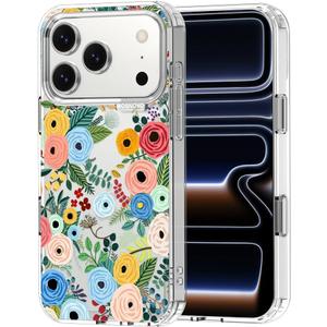 MOSNOVO for iPhone 17 Pro Case | Military Grade 6.6ft Drop Tested | Camera Control | Clear with Pastel Floral Garden Design