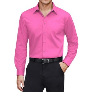 J.VER Men's Dress Shirts Stretch Stain Shield Long Sleeve Solid Formal Shirt Business Casual Button Down Shirts (Large, Hot Pink)