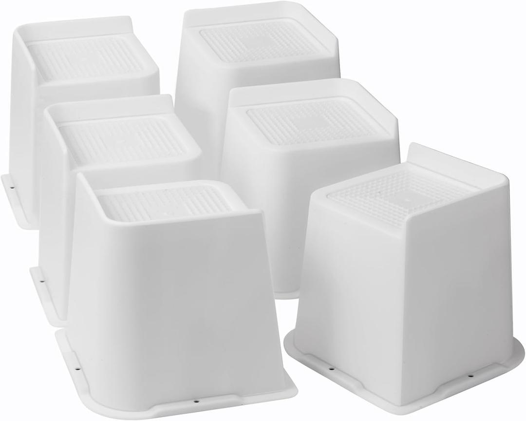 Bed Risers 1 inch, 2 inch, 3 inch, 4 inch, 6 inch, 8 inch Heavy Duty, Oversized Furniture Riser for Couch Sofa Table Chair Leg Frame Dorm, Support up to 6000 Lbs (White 6 Pack, 4 inch)