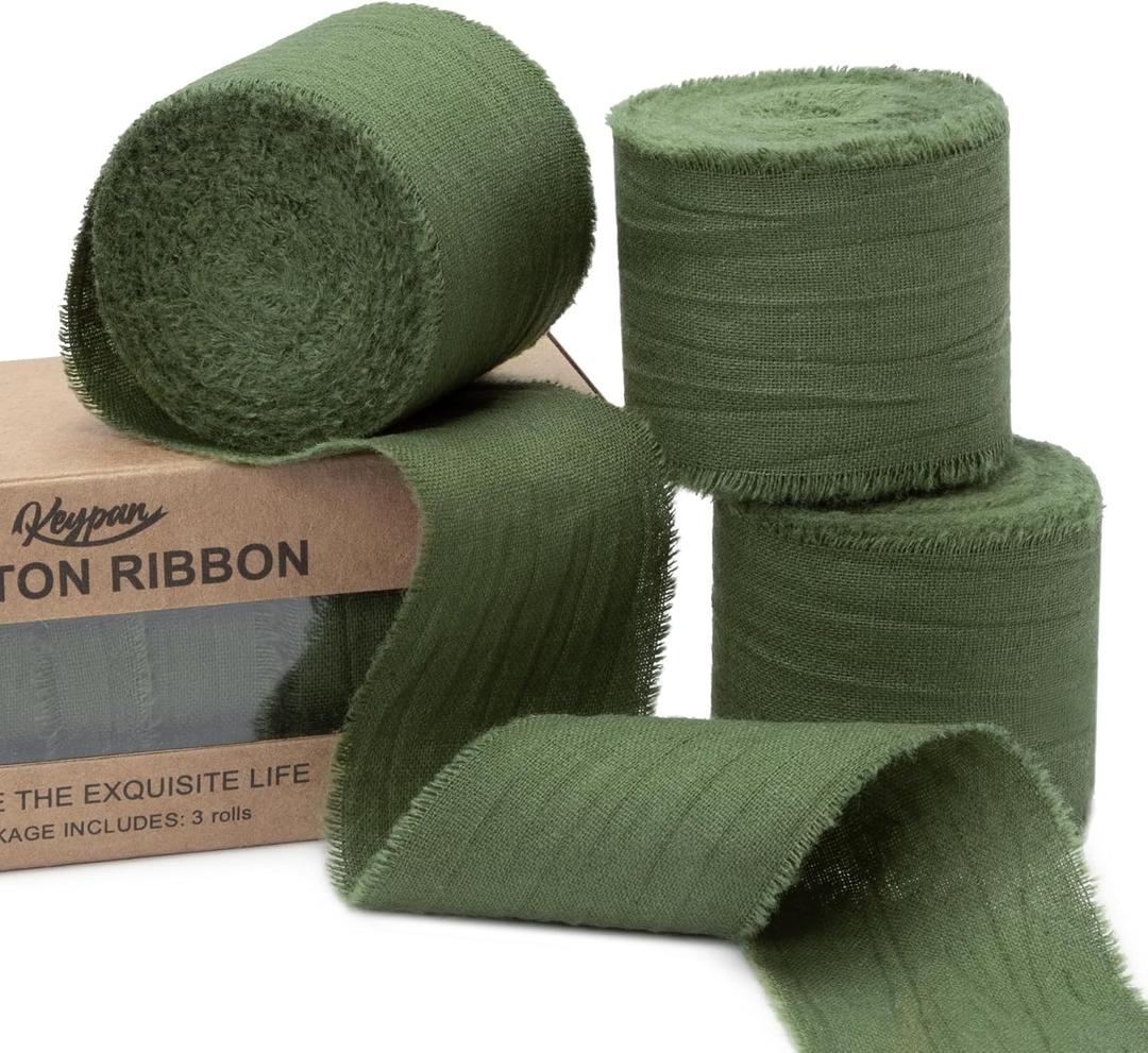 Hunter Green Ribbon 1-1/2 Inch x 15 Yards Crinkle Fabric Cotton Ribbons for Gift Wrapping Wedding Invites Bouquets Party DIY Crafts Home Decor